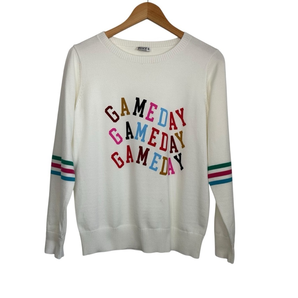 Why Dress Womens Game Day Long Sleeve Sweater Sz Small Ivory Sporty